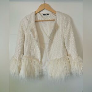 SHEIN white faux fur trim blazer